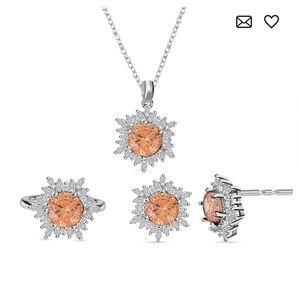 🆕️Simulated White and Champagne Diamond Ring Earrings &Pendant Necklace